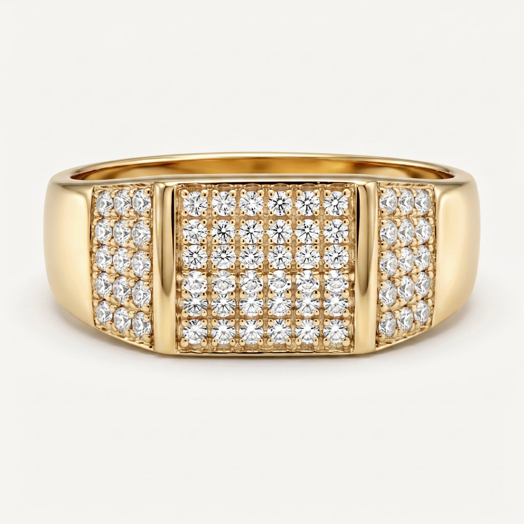 Wide Full Pave Rectangular Signet Ring 18k gold vermeil