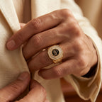 Octagon Double Halo Script Signet Ring 18k gold vermeil