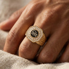 Octagon Double Halo Script Signet Ring 18k gold vermeil
