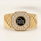 Octagon Double Halo Script Signet Ring 18k gold vermeil