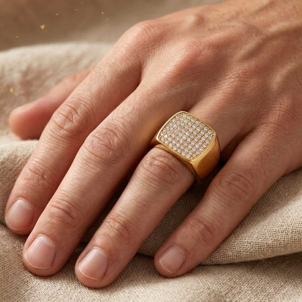 Full Pave Cushion Signet Ring 18k gold vermeil
