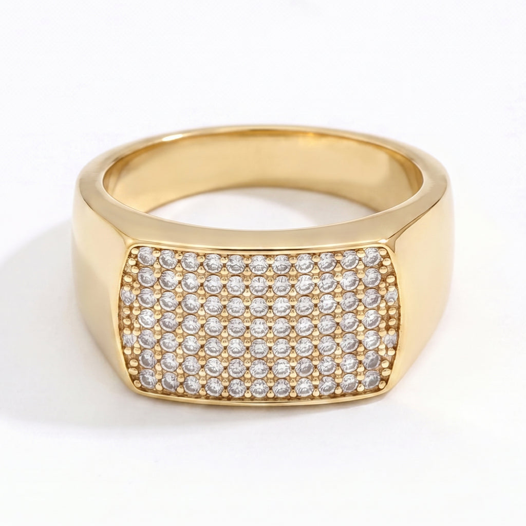 Full Pave Cushion Signet Ring 18k gold vermeil