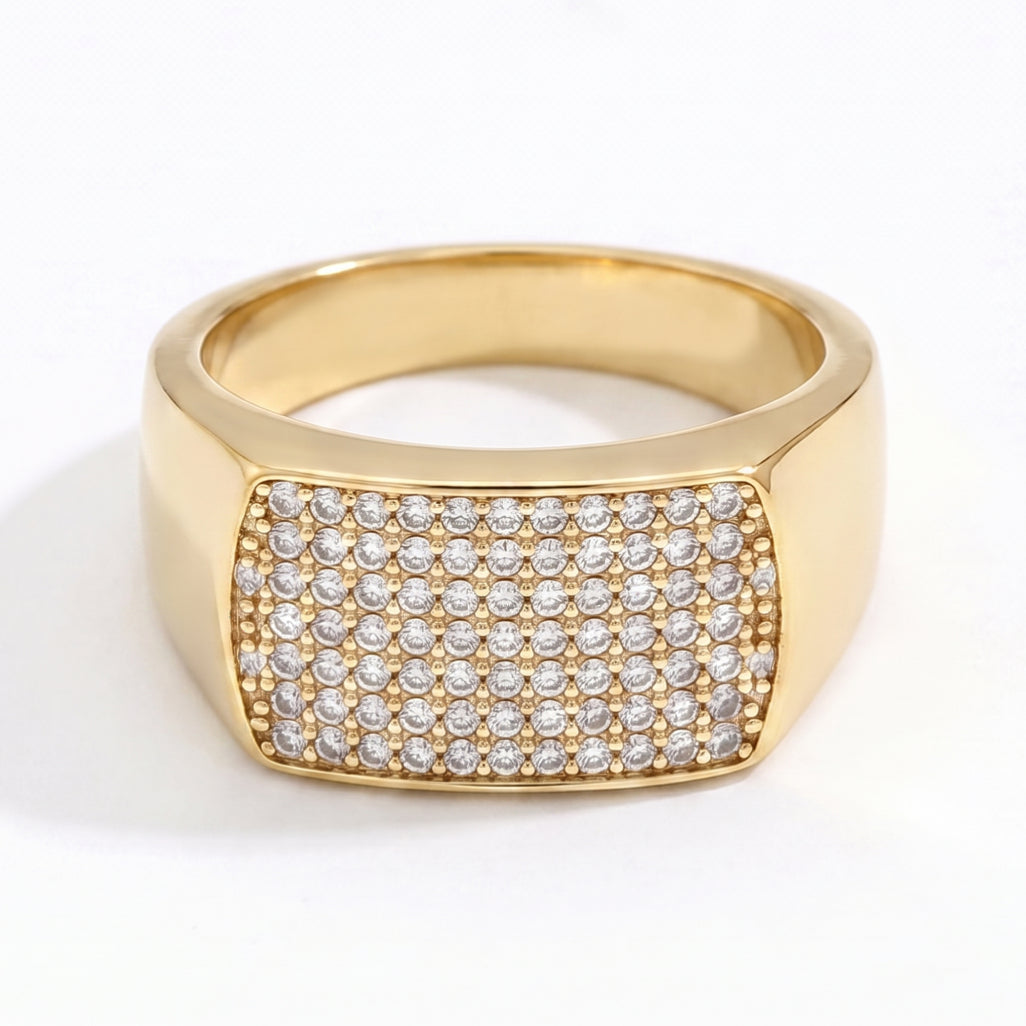 Full Pave Cushion Signet Ring 18k gold vermeil