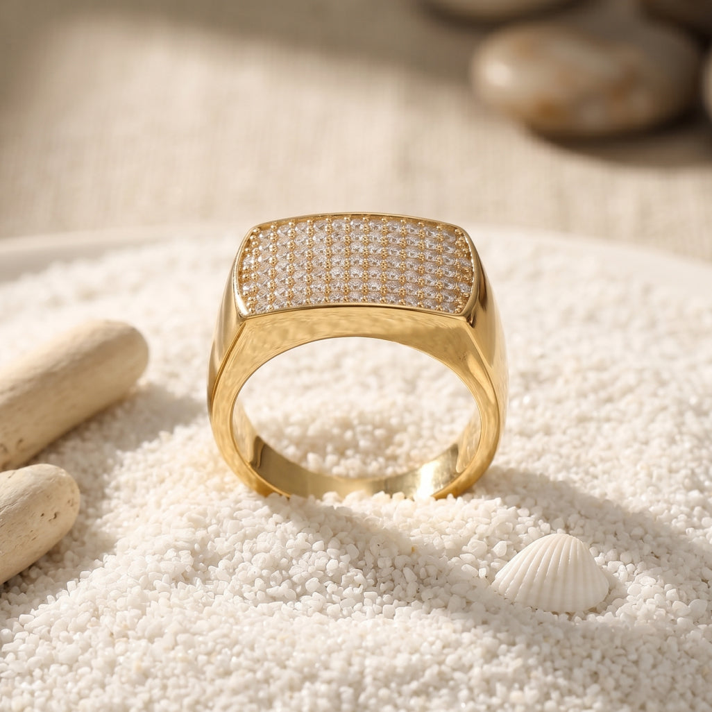 Full Pave Cushion Signet Ring 18k gold vermeil
