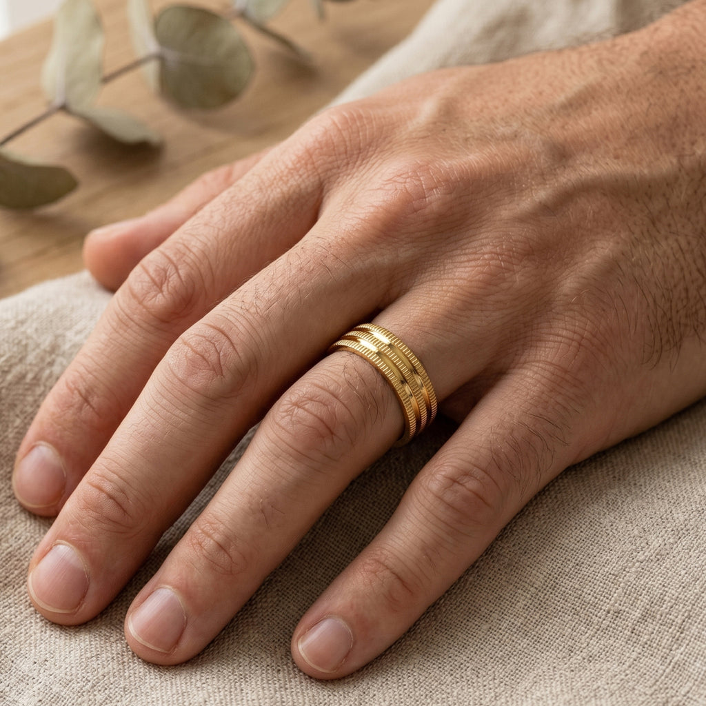 Ribbed Milgrain Plain Gold Band Ring 18k gold vermeil