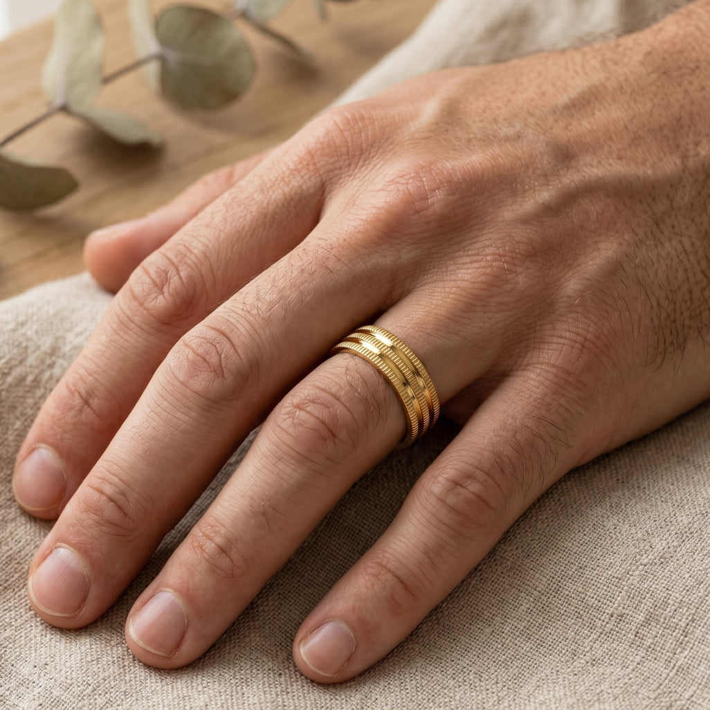 Ribbed Milgrain Plain Gold Band Ring 18k gold vermeil