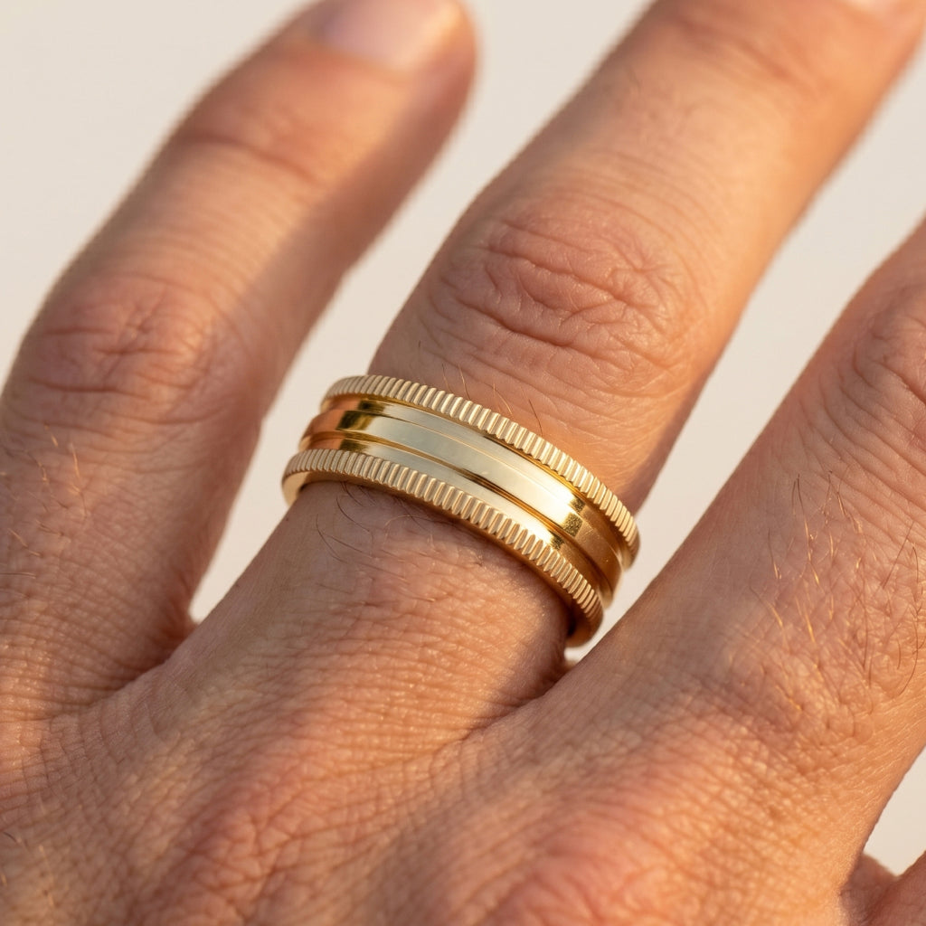 Ribbed Milgrain Plain Gold Band Ring 18k gold vermeil