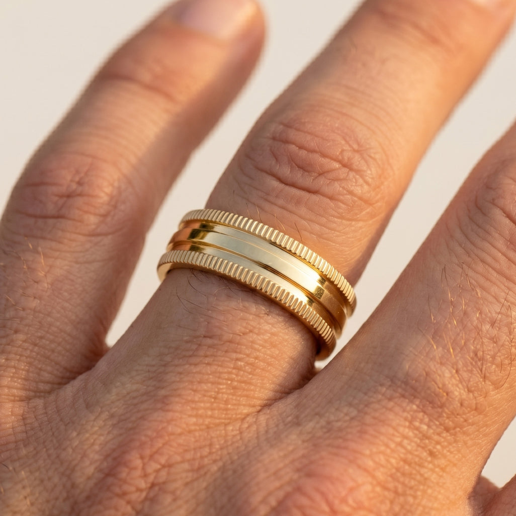 Ribbed Milgrain Plain Gold Band Ring 18k gold vermeil