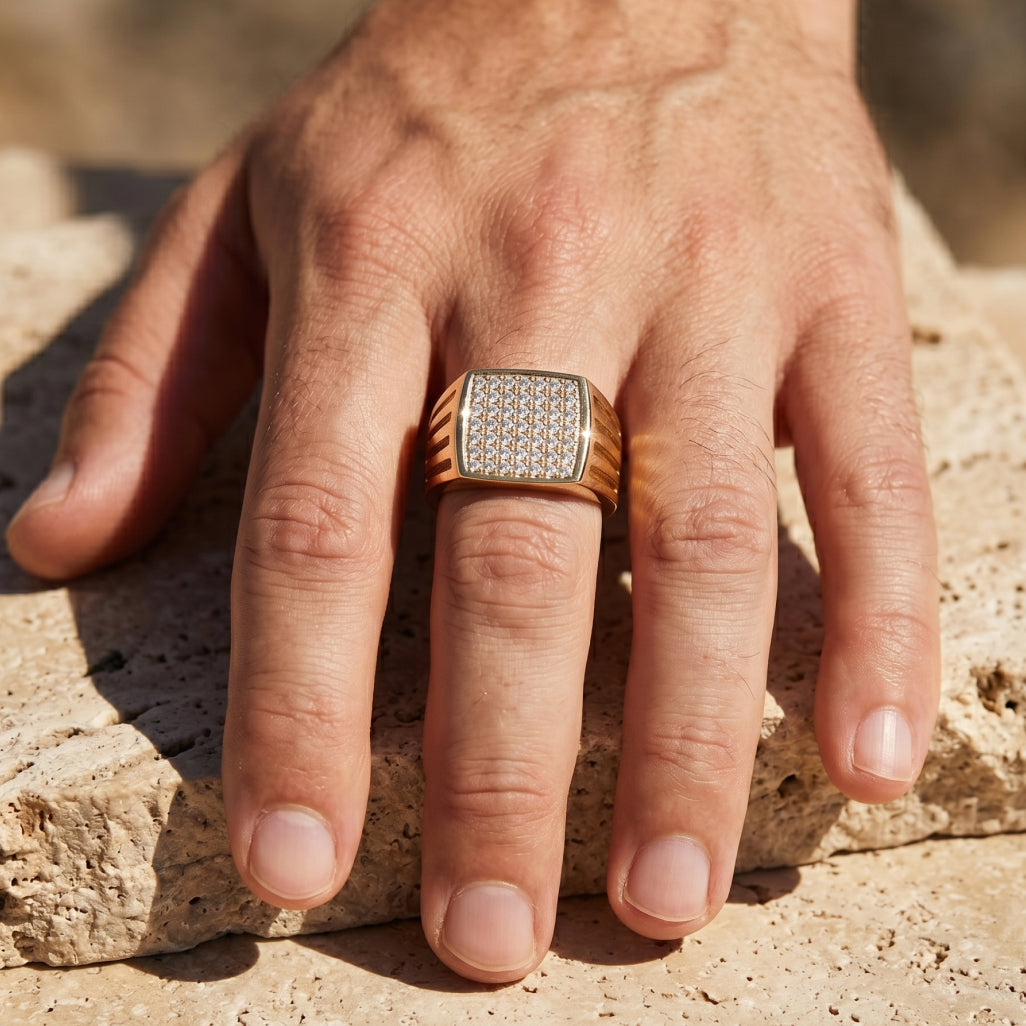 Full Pave Square Cut-Shoulder Signet Ring 18k gold vermeil