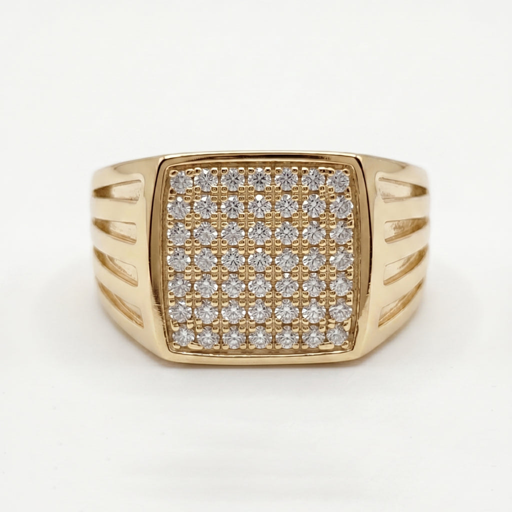Full Pave Square Cut-Shoulder Signet Ring 18k gold vermeil