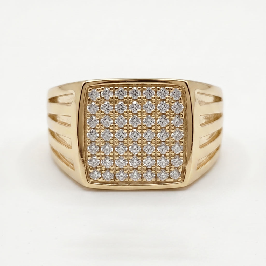 Full Pave Square Cut-Shoulder Signet Ring 18k gold vermeil