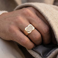 Pave Hexagon Waist Signet Ring 18k gold vermeil