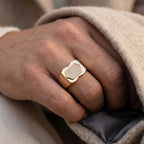 Pave Hexagon Waist Signet Ring 18k gold vermeil