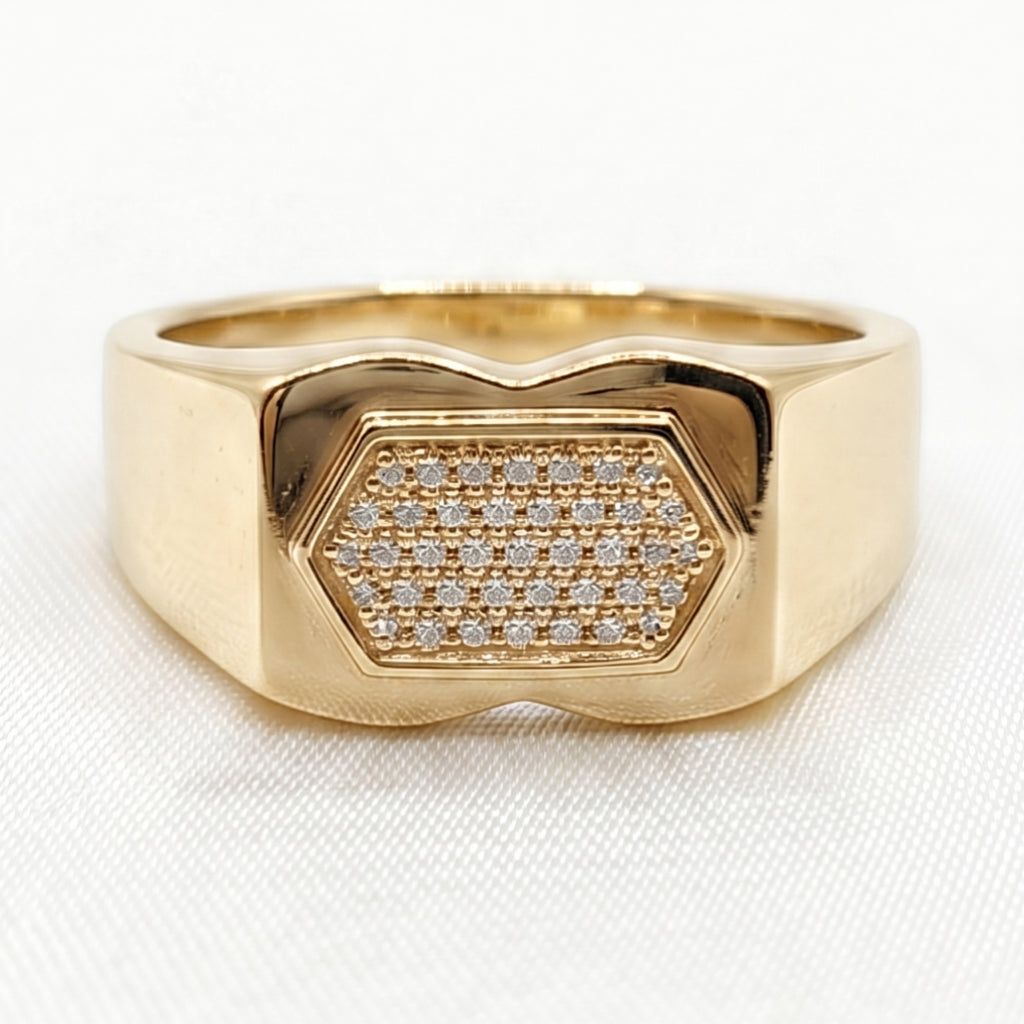 Pave Hexagon Waist Signet Ring 18k gold vermeil