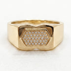 Pave Hexagon Waist Signet Ring 18k gold vermeil