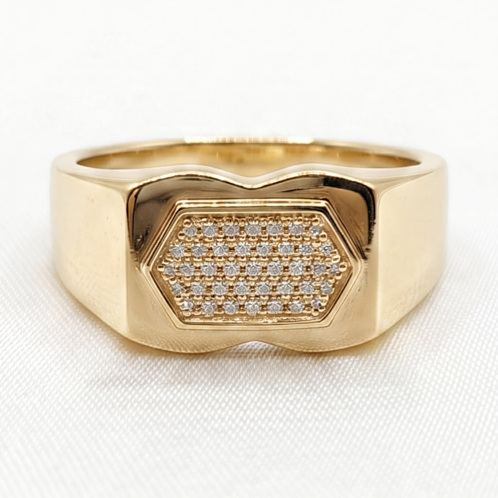 Pave Hexagon Waist Signet Ring 18k gold vermeil