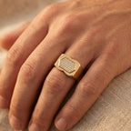 Pave Hexagon Waist Signet Ring 18k gold vermeil