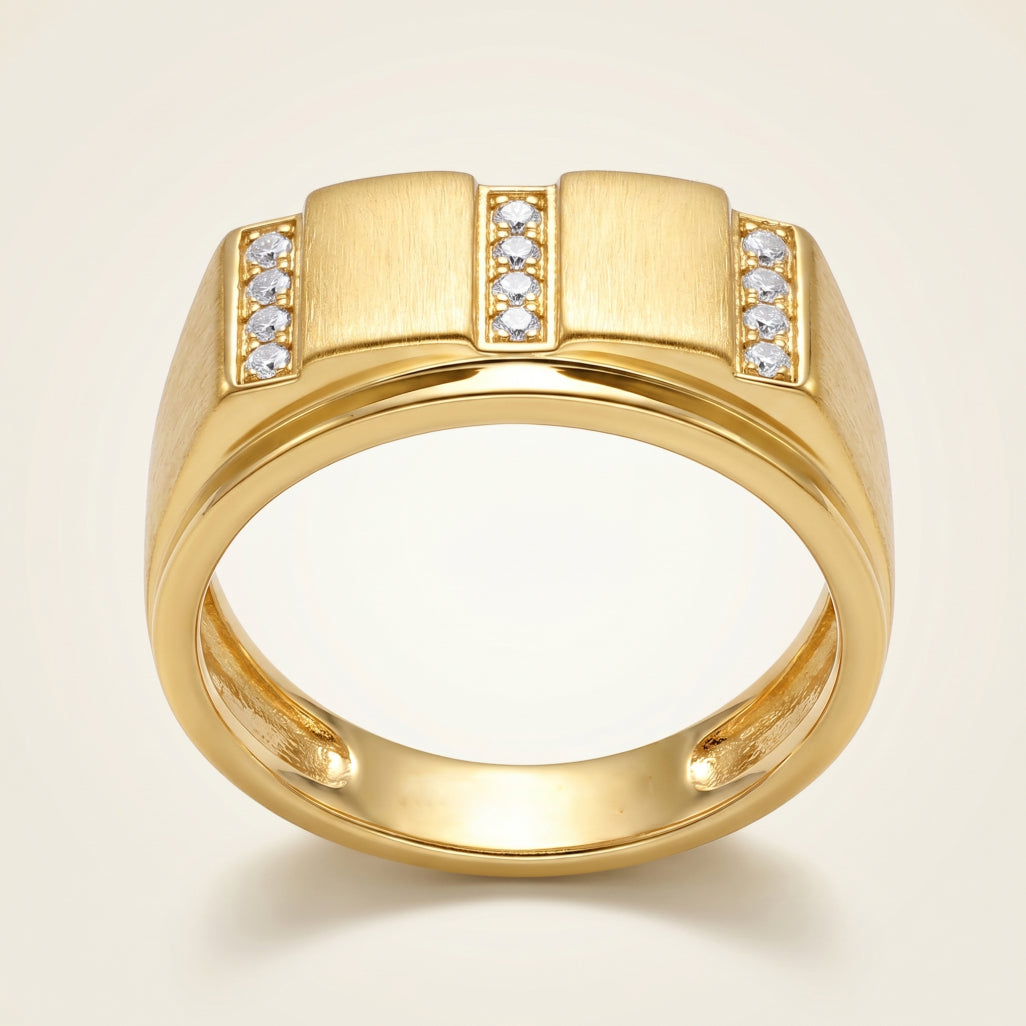 Brushed Split-Panel Column Signet Ring 18k gold vermeil