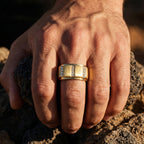 Brushed Split-Panel Column Signet Ring 18k gold vermeil