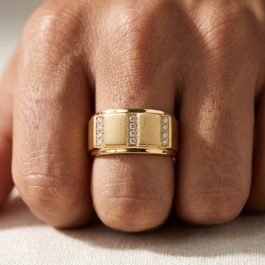 Brushed Split-Panel Column Signet Ring 18k gold vermeil