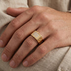 Pave Square Geometric Engraved Grille Signet Ring 18k gold vermeil