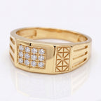 Pave Square Geometric Engraved Grille Signet Ring 18k gold vermeil