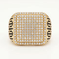 Mega Full Pave Square Black Enamel Grille Signet Ring 18k gold vermeil