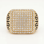 Mega Full Pave Square Black Enamel Grille Signet Ring 18k gold vermeil