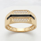 Black Enamel Stripe Dual Pave Row Signet Ring 18k gold vermeil