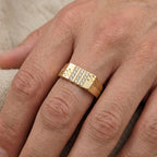 Triple Column Diagonal Groove Signet Ring 18k gold vermeil