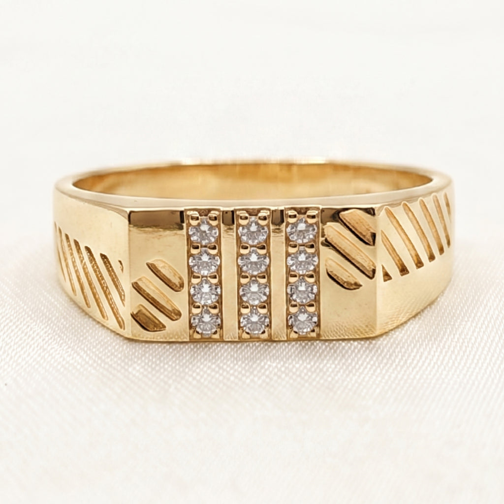 Triple Column Diagonal Groove Signet Ring 18k gold vermeil