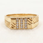 Triple Column Diagonal Groove Signet Ring 18k gold vermeil