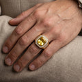 Yellow Citrine Bezel Halo Pave Shoulder Signet Ring 18k gold vermeil