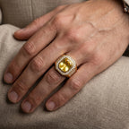 Yellow Citrine Bezel Halo Pave Shoulder Signet Ring 18k gold vermeil