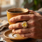 Yellow Citrine Bezel Halo Pave Shoulder Signet Ring 18k gold vermeil