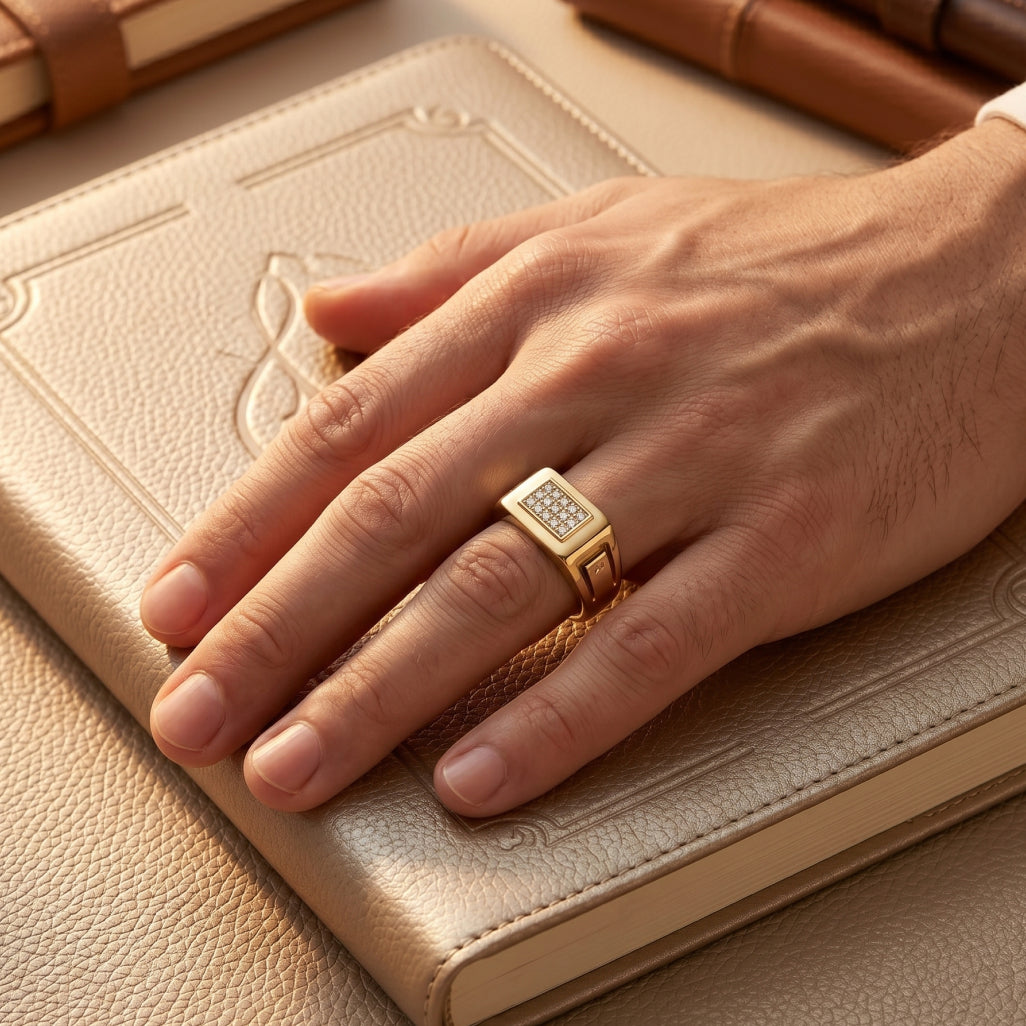 Raised Pave Bar Wide Polished Signet Ring 18k gold vermeil