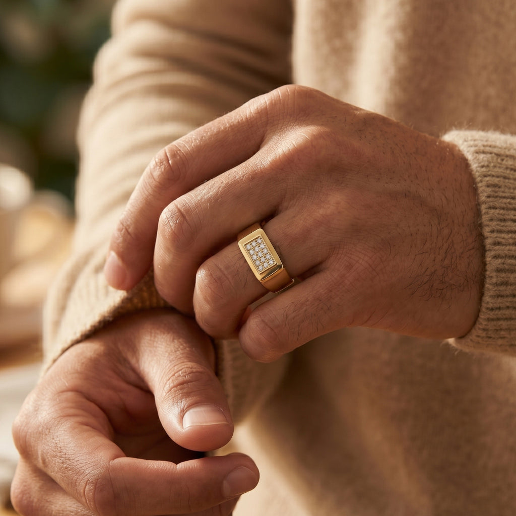 Raised Pave Bar Wide Polished Signet Ring 18k gold vermeil