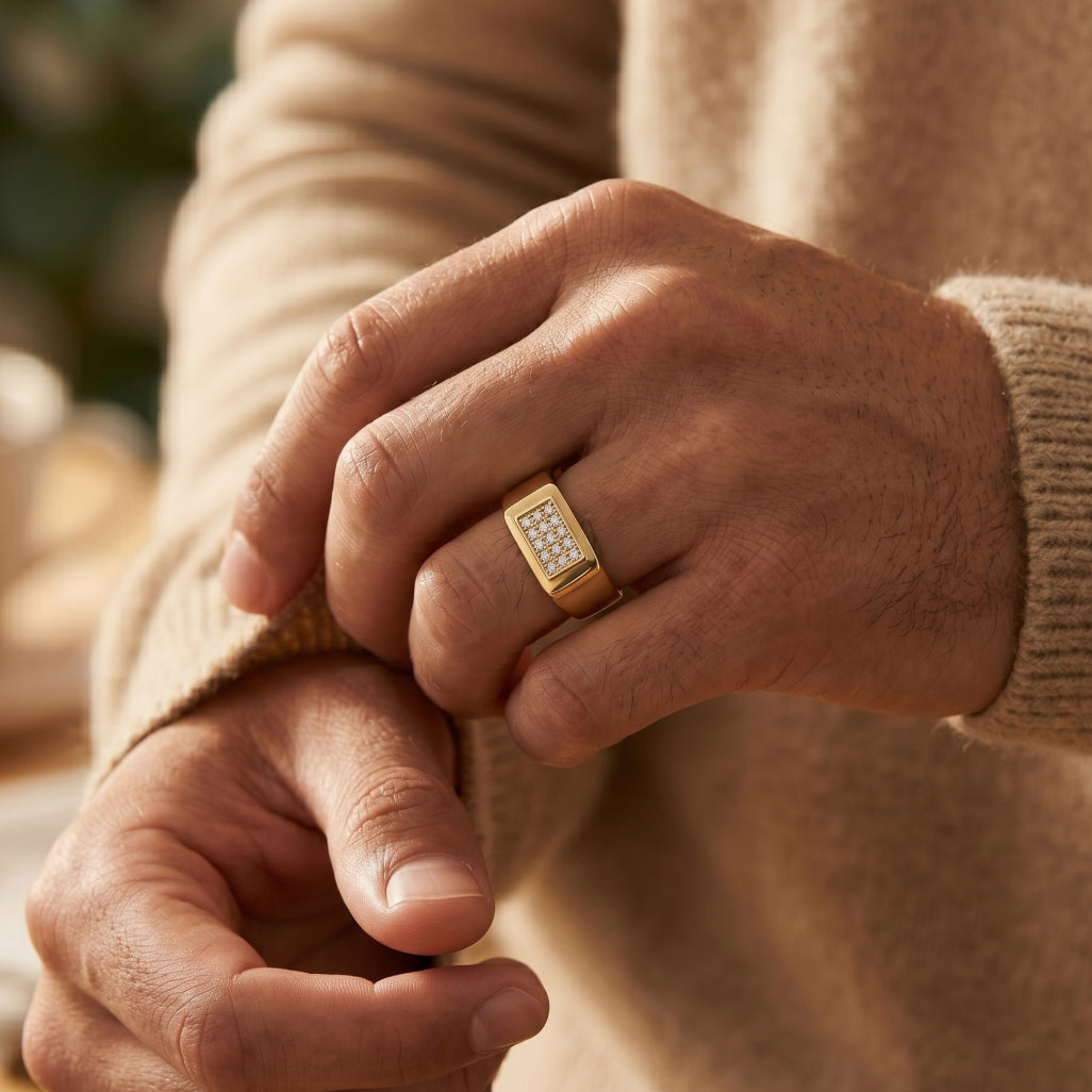 Raised Pave Bar Wide Polished Signet Ring 18k gold vermeil