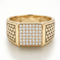 Full Pave Square Honeycomb Texture Shoulder Ring 18k gold vermeil