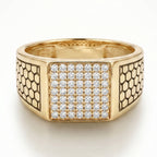 Full Pave Square Honeycomb Texture Shoulder Ring 18k gold vermeil