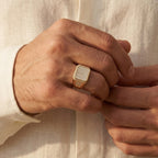 Tall Baguette Pave Square Raised Signet Ring 18k gold vermeil