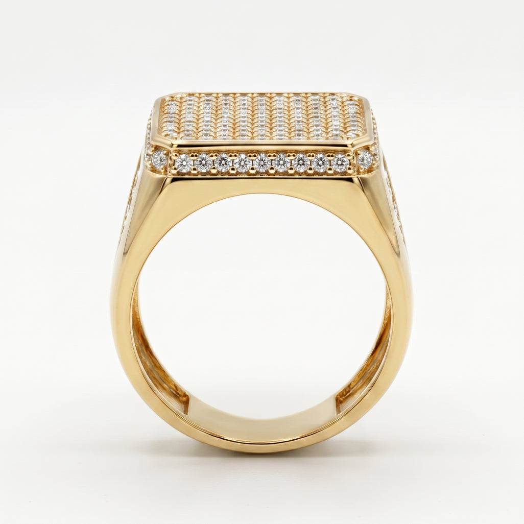 Tall Baguette Pave Square Raised Signet Ring 18k gold vermeil