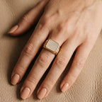 Tall Baguette Pave Square Raised Signet Ring 18k gold vermeil