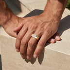 Half Pave Half Mirror Rectangular Signet Ring 18k gold vermeil