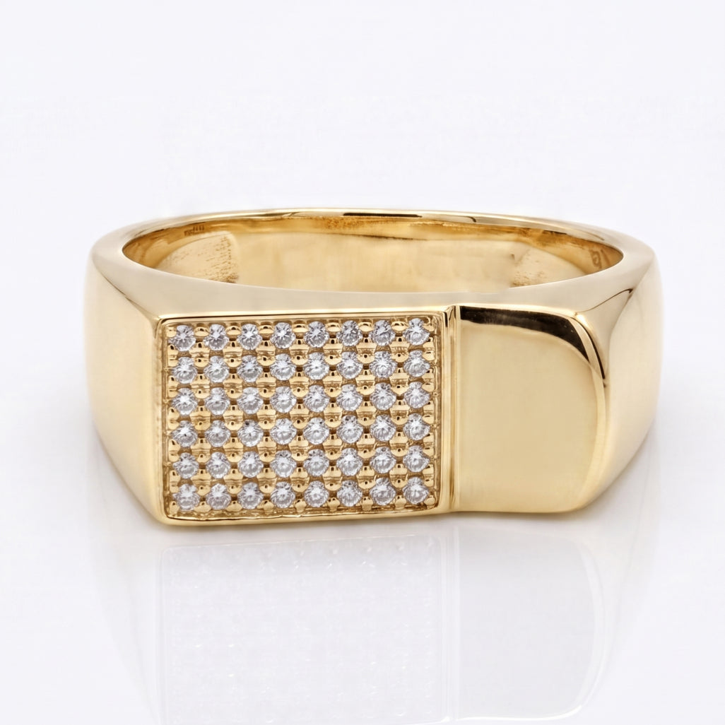 Half Pave Half Mirror Rectangular Signet Ring 18k gold vermeil
