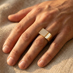Half Pave Half Mirror Rectangular Signet Ring 18k gold vermeil