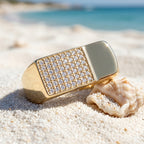 Half Pave Half Mirror Rectangular Signet Ring 18k gold vermeil