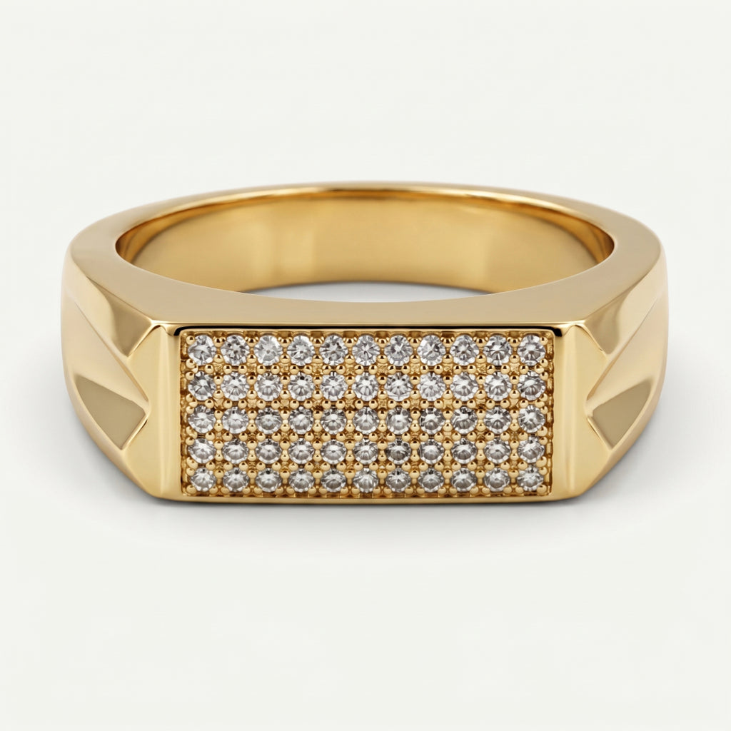 Full Pave Rectangular Arrow-Cut Shoulder Signet Ring 18k gold vermeil