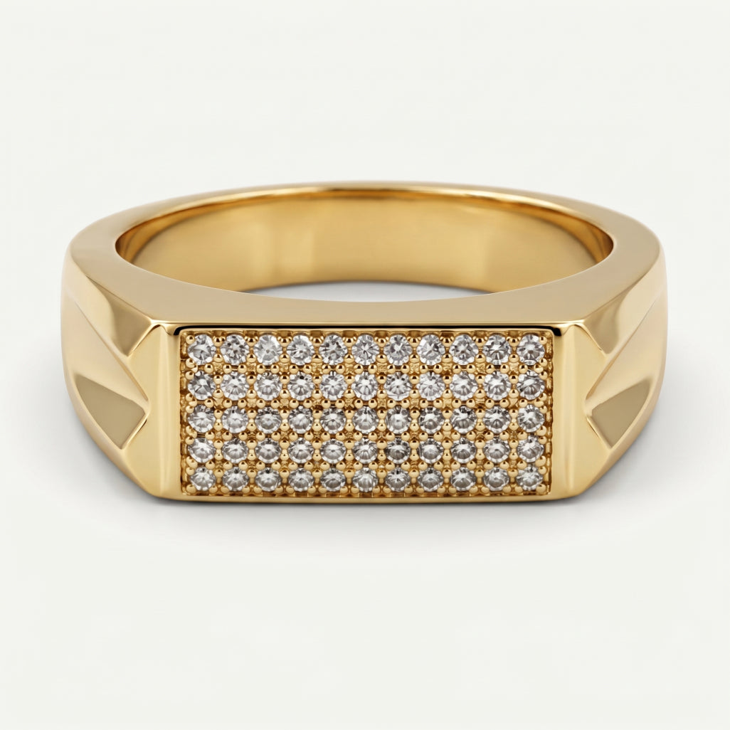 Full Pave Rectangular Arrow-Cut Shoulder Signet Ring 18k gold vermeil