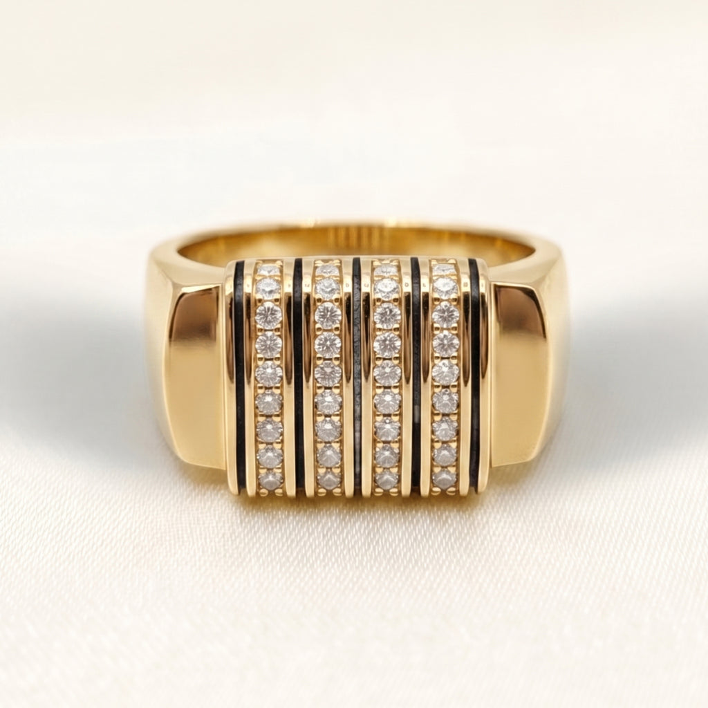 Black Enamel Four-Column  Pillar Ring 18k gold vermeil